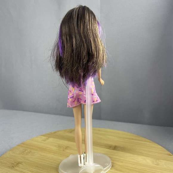 Barbie Doll Purple Hair Pink Sprinkle Dress White Boots 2016 Mattel - Picture 2 of 10